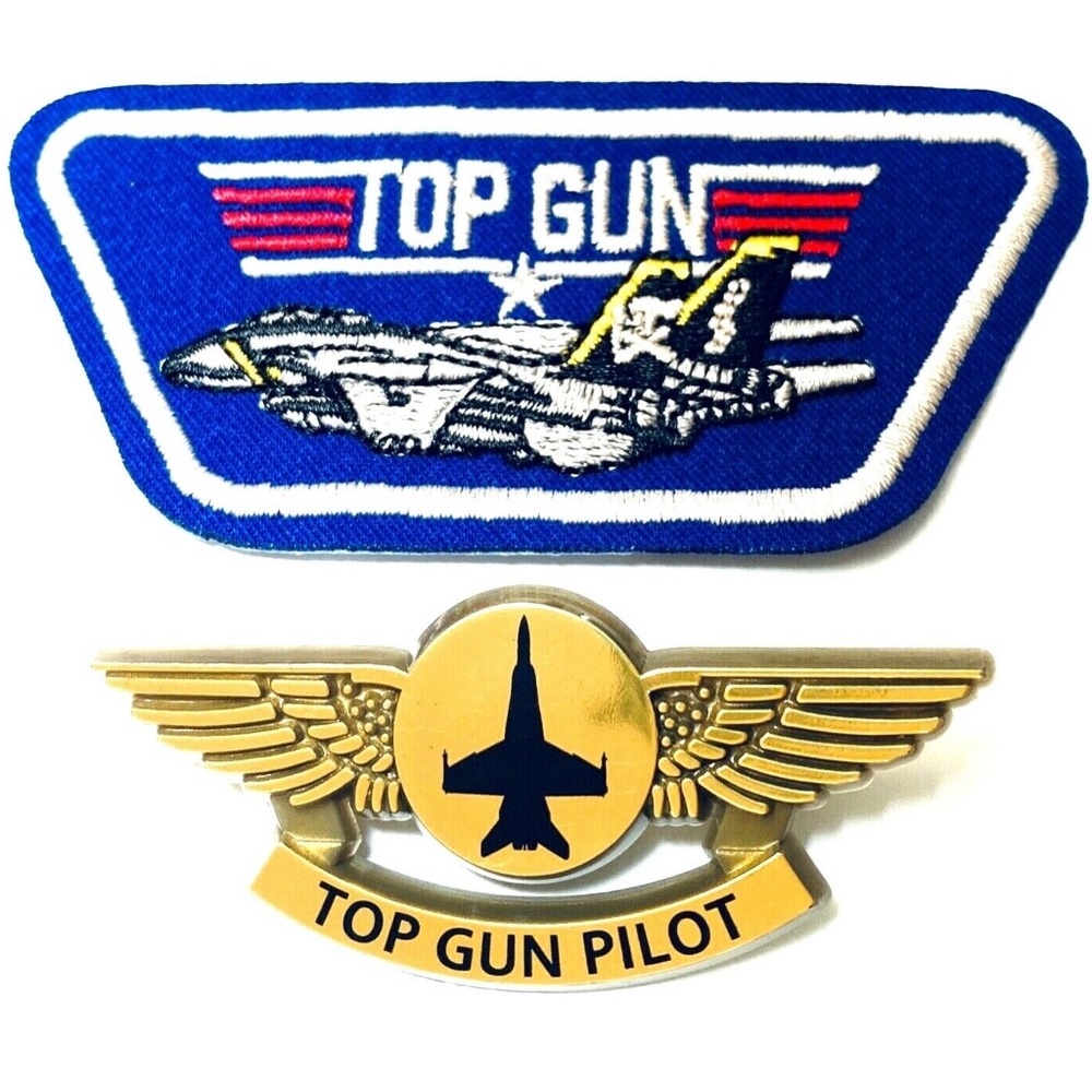 Kids Top Gun Pilot Wing Pin and Top Gun Patch